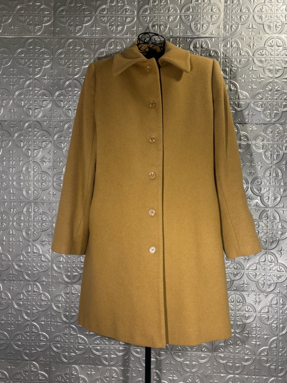 New Levine Classics Vintage Camel 100% Wool Long Coat Designer Quiet Luxury 90s